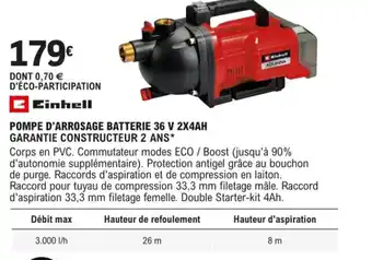 E.Leclerc Pompe d'Arrosage Batterie 36V 2x4ah offre