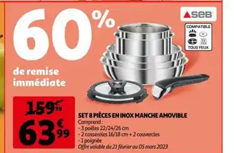 Auchan Set 8 Pieces En Inox Manche Amovible offre
