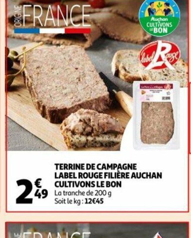 Promo Terrine de Campagne Label Rouge Filière Auchan Cultivons Le Bon