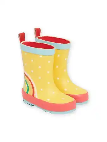 Bottes de pluie jaunes à motif arc-en-ciel bébé fille