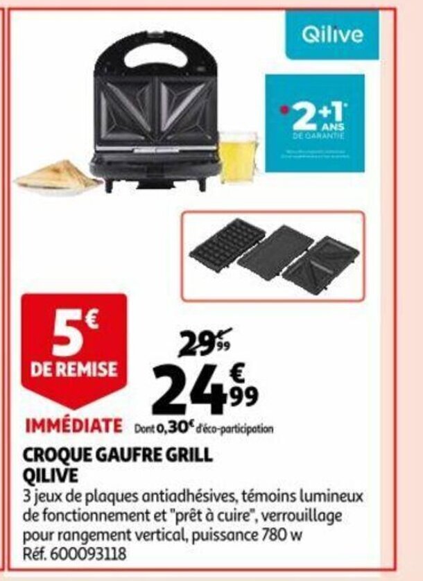 Promo Croque Gaufre Grill Qilive chez Auchan