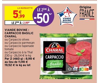 Viande Bovine : Carpaccio Basilic Charal