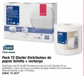 Calipage Pack t2 starter distributeur de papier toilette + recharge tork offre