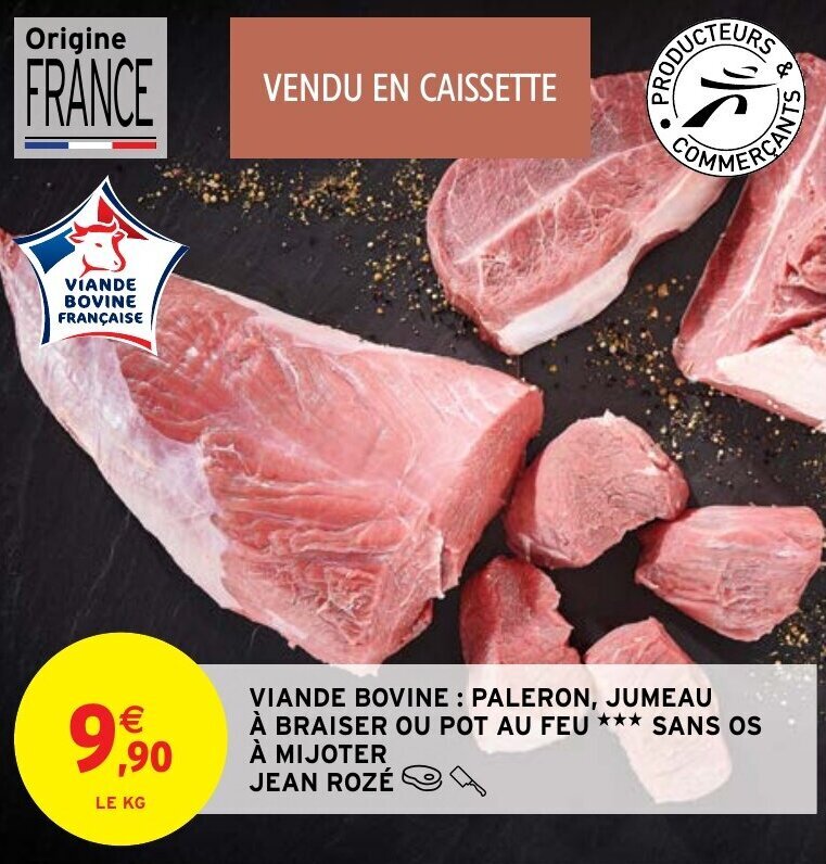 Promo Viande bovine paleron, jumeau à braiser ou pot au feu sans os à mijoter jean rozé chez