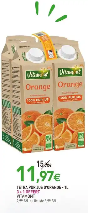 naturéO Tetra Pur Jus D'Orange - 1L 3+1 Offert Vitamont offre