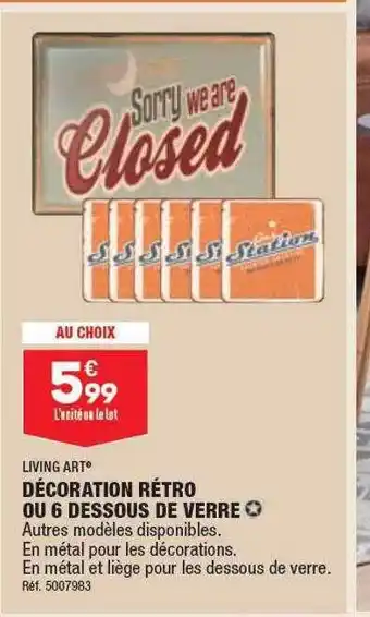 ALDI Décoration rétro ou 6 dessous de verre living art offre