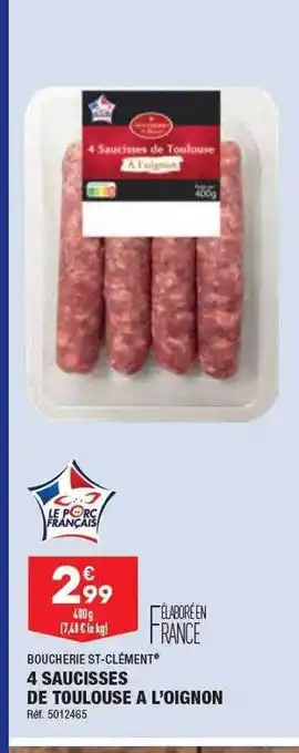 ALDI 4 saucisses de toulouse à l'oignon offre