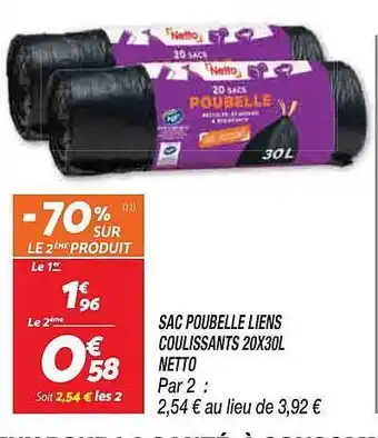 Netto Sac poubelle liens coulissants offre