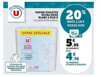 Super U Papier toilette ultra doux blanc 3 plis u offre
