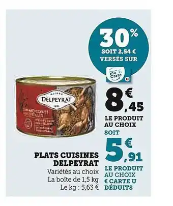 Super U Plats cuisinés delpeyrat offre