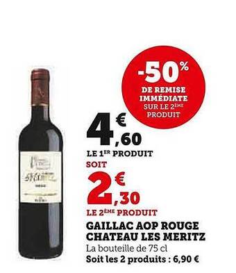 Super U Gaillac aop rouge château les meritz offre