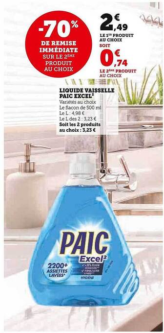 Super U Liquide vaisselle paic excel offre