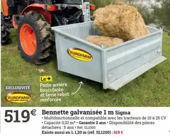 Espace emeraude Bennette Galvanisée 1 m Sigma offre