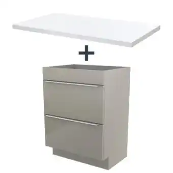 Castorama Ensemble l.60 cm meuble sous vasque imandra taupe à poser + plan de toilette marloes aggloméré blanc brillant offre