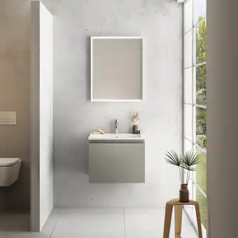 Castorama Meuble sous vasque à suspendre pura gris 60 cm + plan vasque en résine blanc offre