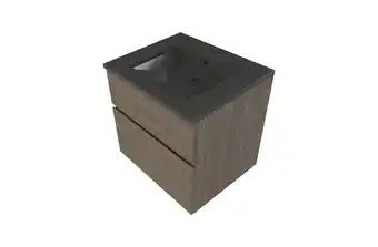 Castorama Meuble sous vasque à suspendre calao aspect chêne fumé 60 cm + plan vasque en résine noir offre