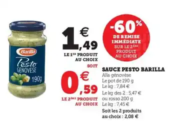 Super U Sauce Pesto Barilla offre