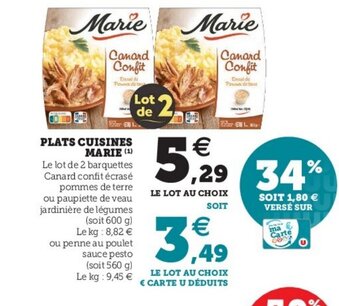 Super U Plats Cuisinés Marie offre