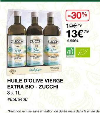 Costco Huile D'olive Vierge Extra Bio - Zucchi 3x1 L offre