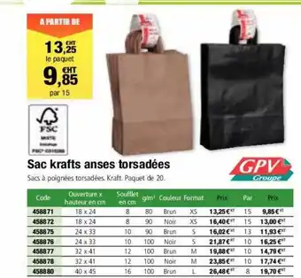 Calipage Sac krafts anses torsadées gpv offre