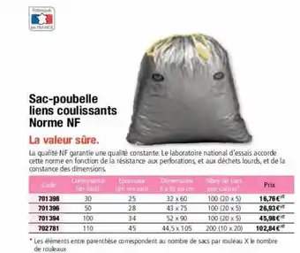 Sac-poubelle liens coulissants norme nf