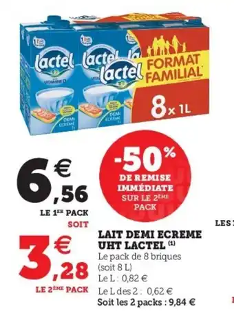 Super U Lait Demi-écrémé UHT Lactel offre
