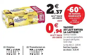 Super U Yaourt au Lait Entier La Laitière offre