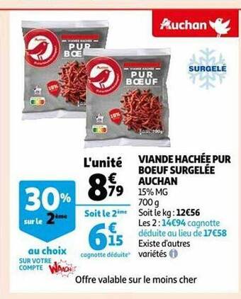 Auchan Viande hachée pur boeuf surgelée auchan offre