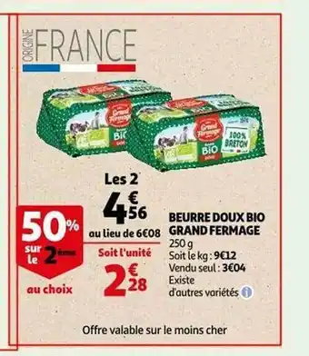 Auchan Beurre doux bio grande fermage offre