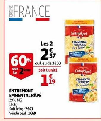 Auchan Entremont emmental râpé offre