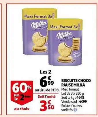 Auchan Biscuits choco pause milka offre