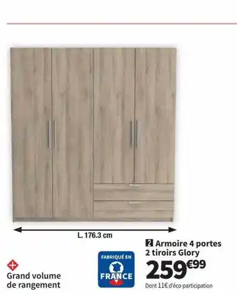 Conforama Armoire 4 portes 2 tiroirs glory offre
