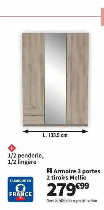 Conforama Armoire 3 portes 2 tiroirs mellie offre