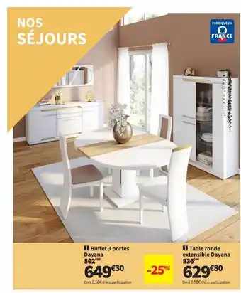Conforama Buffet 3 portes dayana, table ronde extensible dayana offre