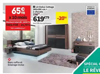 Conforama Lit dolce cottage 140 x 190 cm + 2 chevets offre