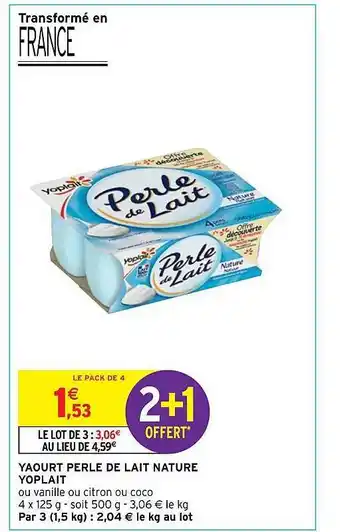 Intermarché Yaourt perle de lait nature yoplait offre