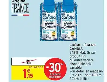 Intermarché Crème légère candia offre