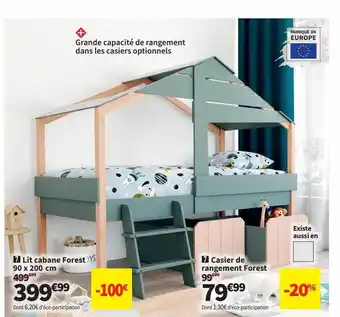 Conforama Lit cabane forest 90 x 200 cm, casier de rangement forest offre