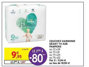 Intermarché Couches harmonie géant t4 x28 pampers offre