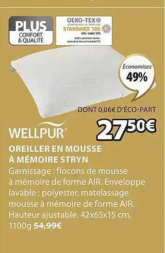 JYSK Oreiller en mousse à mémoire stryn wellpur offre