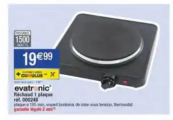 Migros Réchaud 1 plaque evatronic offre