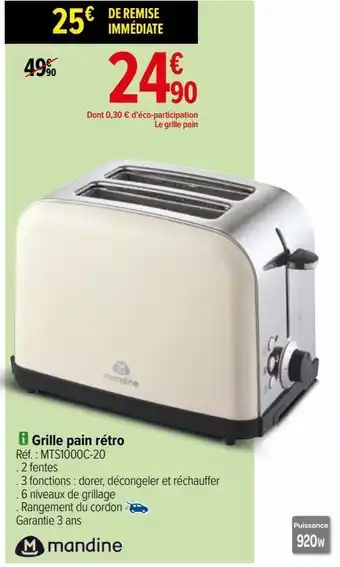 Carrefour Grille pain rétro mandine offre