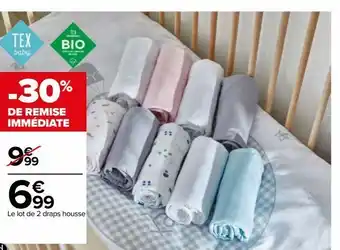 Carrefour Le lot de 2 draps housse offre