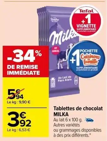 Carrefour Market Tablettes de chocolat milka offre