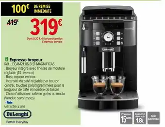 Carrefour Expresso broyeur delonghi offre