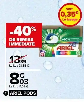 Carrefour Market Lessive capsules tout en 1 ariel pods offre