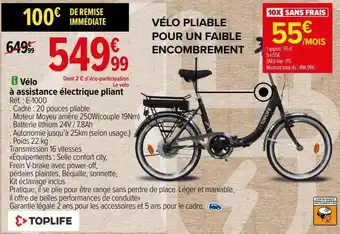 Carrefour Vélo à assistance électrique pliant toplife offre