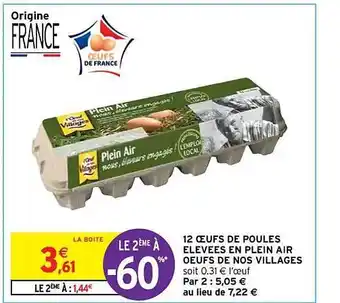 Intermarché Contact 12 oeufs de poules élevées en plein air œufs de nos villages offre