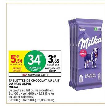 Intermarché Contact Tablettes de chocolat au lait du pays alpin milka offre