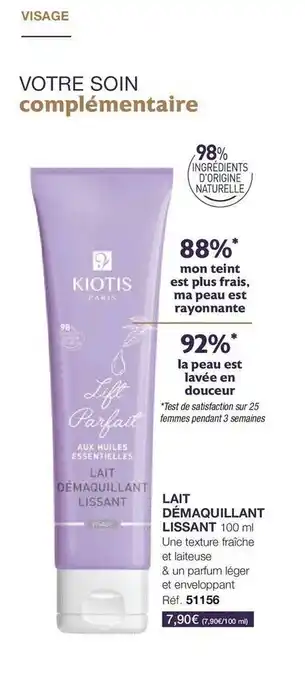 Stanhome Lait démaquillant lissant kiotis paris offre